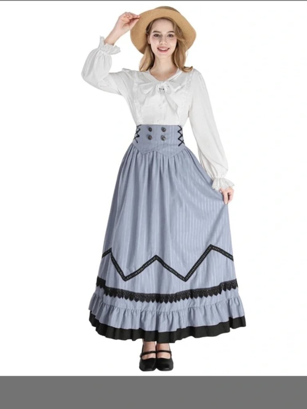 STUNNING EDWARDIAN STYLE HIGH WAISTED CORSET MAXI AND EMBELLISHED BLOUSE..S-M